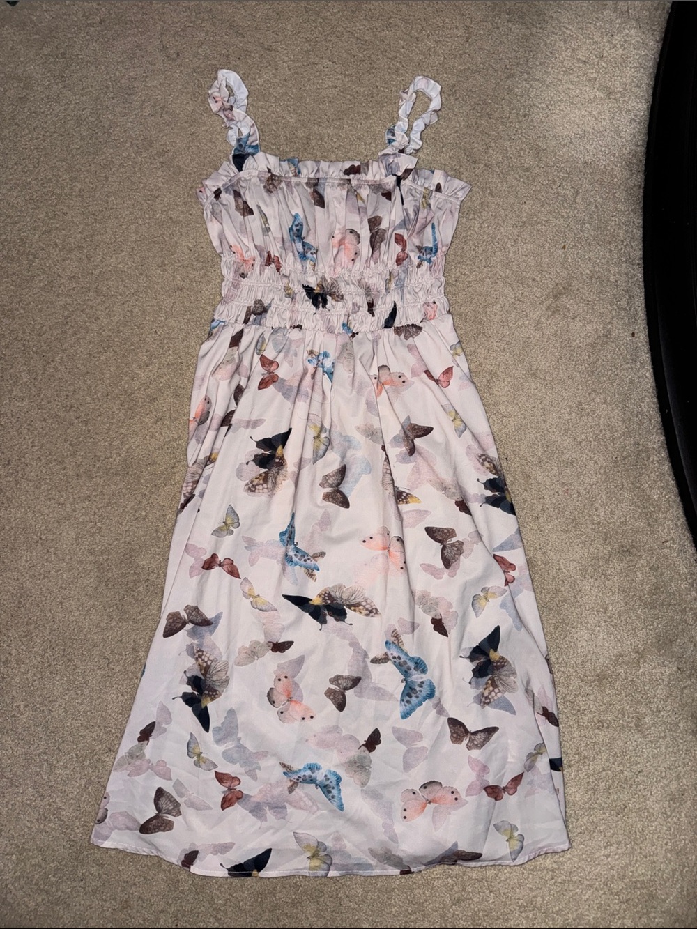 White Butterfly Print Sundress